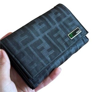 Authentic Black Fendi Zucca Canvas Wallet With Off Market Chain Insert Included